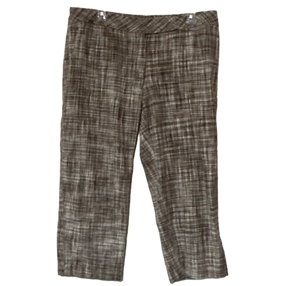 Talbot's Woman Capri Pants Brown & White Plaid Print Linen Blend Women Size 14W - Picture 1 of 16